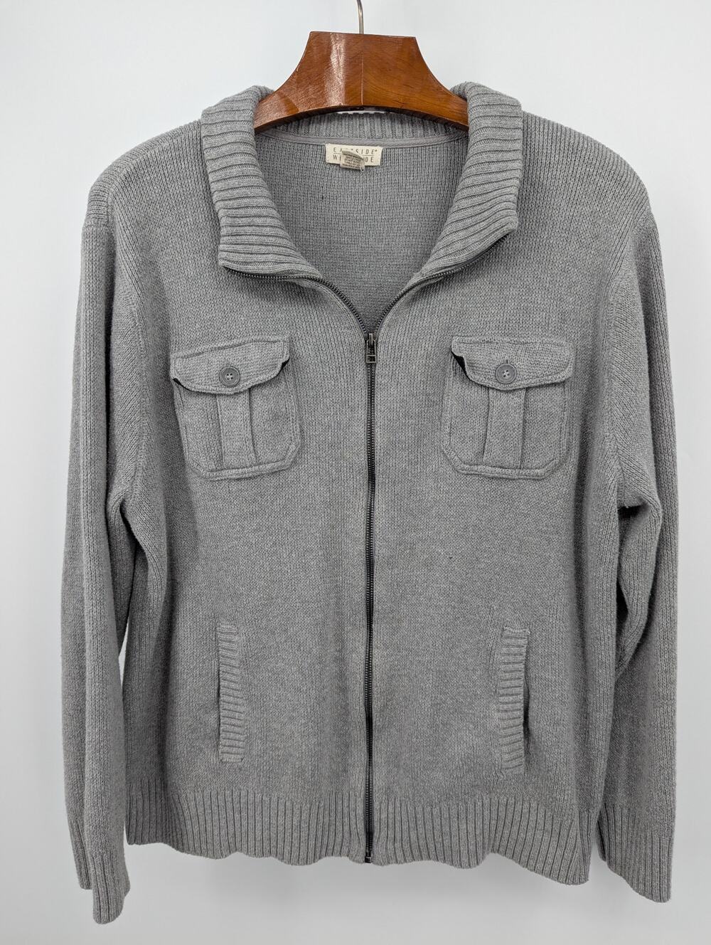 Eastside Westside Gray Full Zip Knit Sweater Jacket Men's Size 2XL Cotton Blend